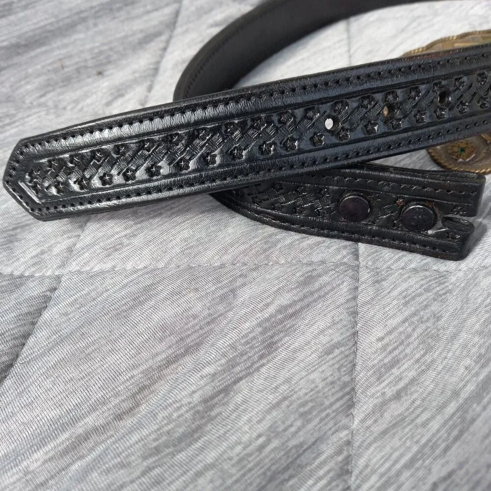 Custom Made Western Beaded Black Leather Belt Cowgirl Rodeo